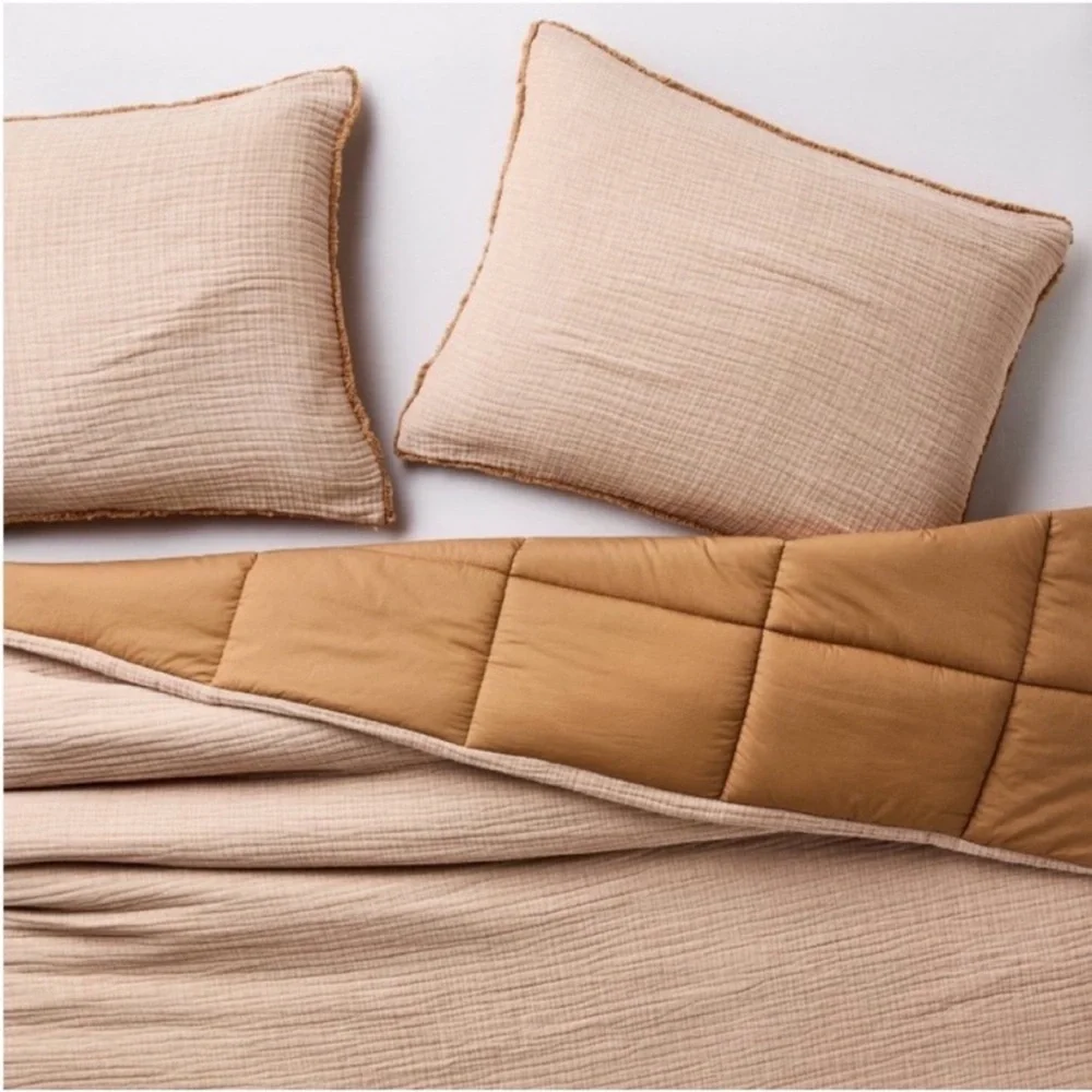 NWT Full/Queen Textured Chambray Comforter & Sham Set Warm Brown - Casaluna - Picture 5 of 7